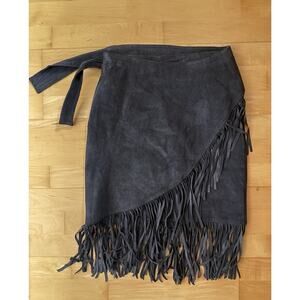 VTG Cedars Green Genuine Leather Suede Fringe Wrap Skirt Western S